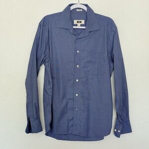 Joseph Abboud Non Iron Dress Shirt Size L Blue Micro Houndstooth Cotton
